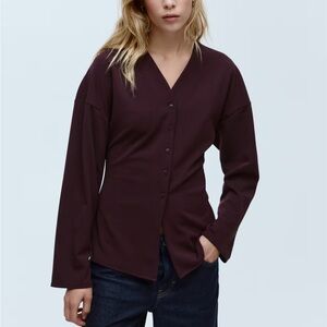 H&M NWT button front V neck burgundy cardigan structured fitted